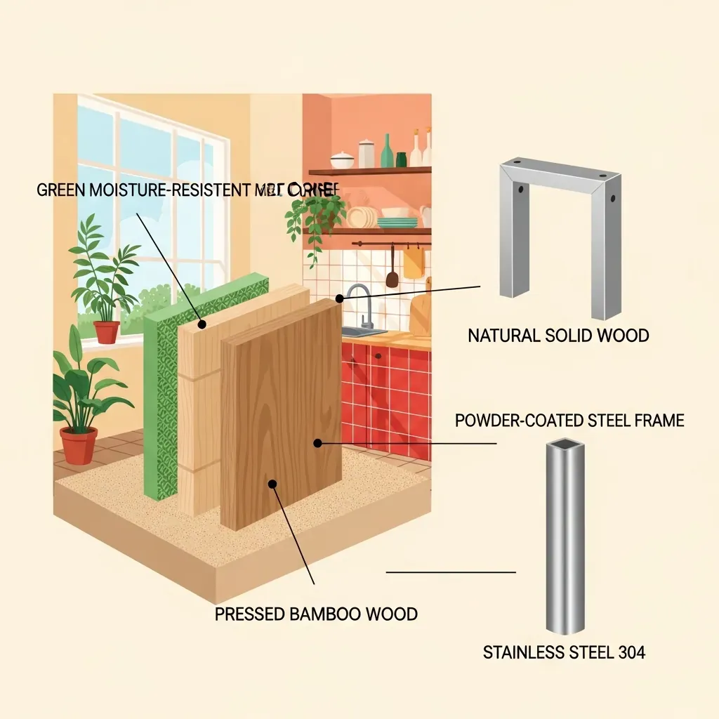 So sánh các vật liệu mặt bàn gấp gọn: MDF lõi xanh, gỗ tre ép và gỗ tự nhiên cùng khung thép và inox