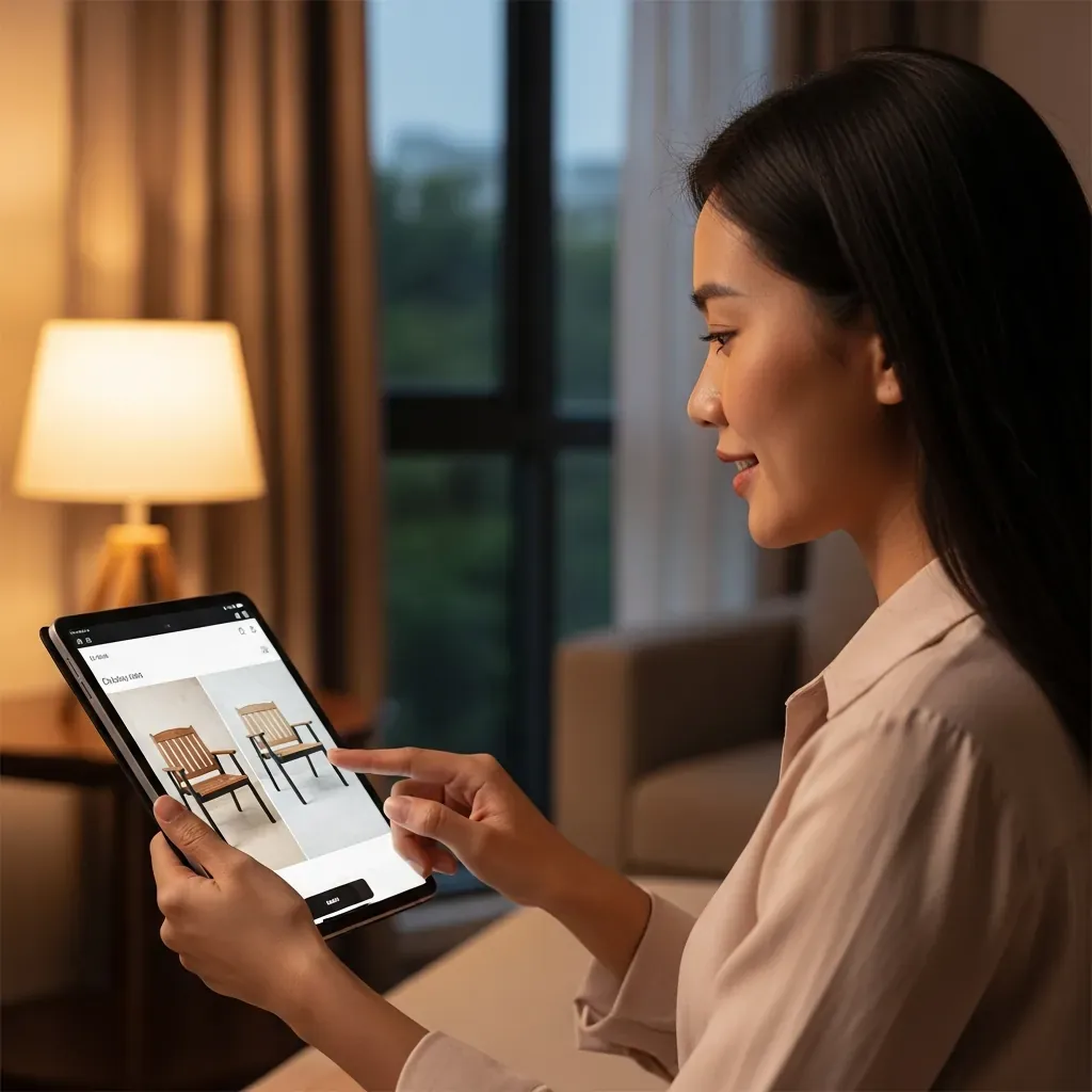 Người Việt mua bàn ghế nhôm đúc trực tuyến trên máy tính bảng