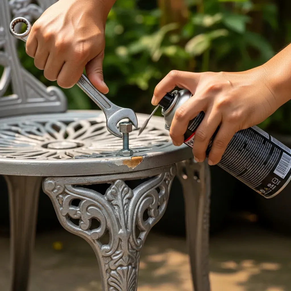 Siết ốc vít và dặm sơn khắc phục lỗi trên bàn ghế nhôm đúc