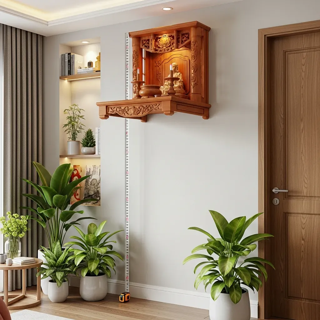 Bàn thờ treo lắp ở độ cao hợp lý trên tầm mắt người lớn