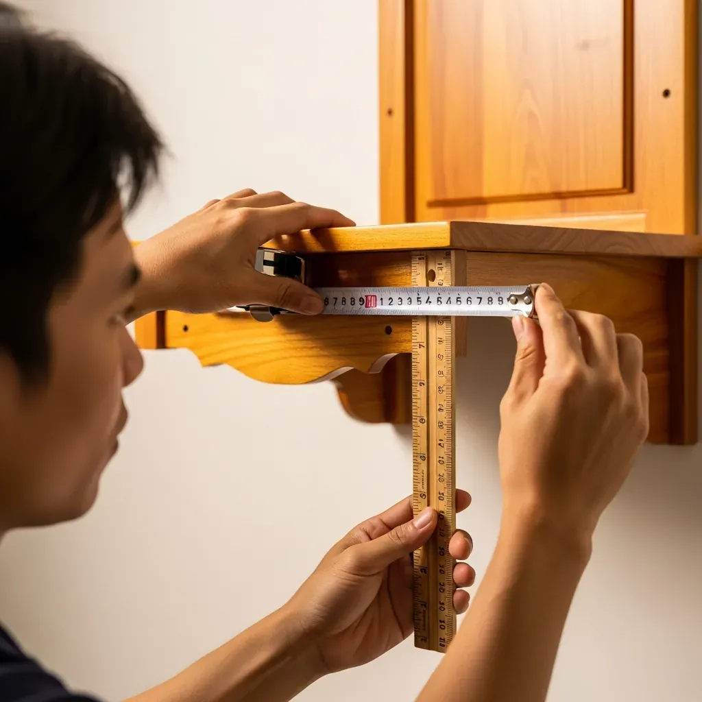 Đo kích thước bàn thờ treo bằng thước trước khi lắp đặt