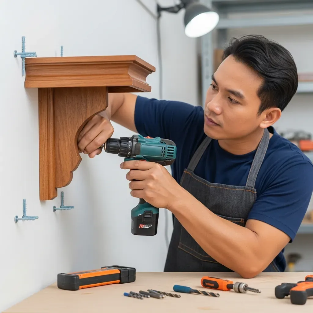 Lắp đặt bàn thờ treo chắc chắn bằng khoan và vít nở vào tường