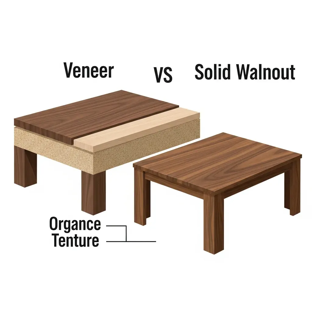 So sánh bàn phủ veneer và bàn gỗ óc chó nguyên khối