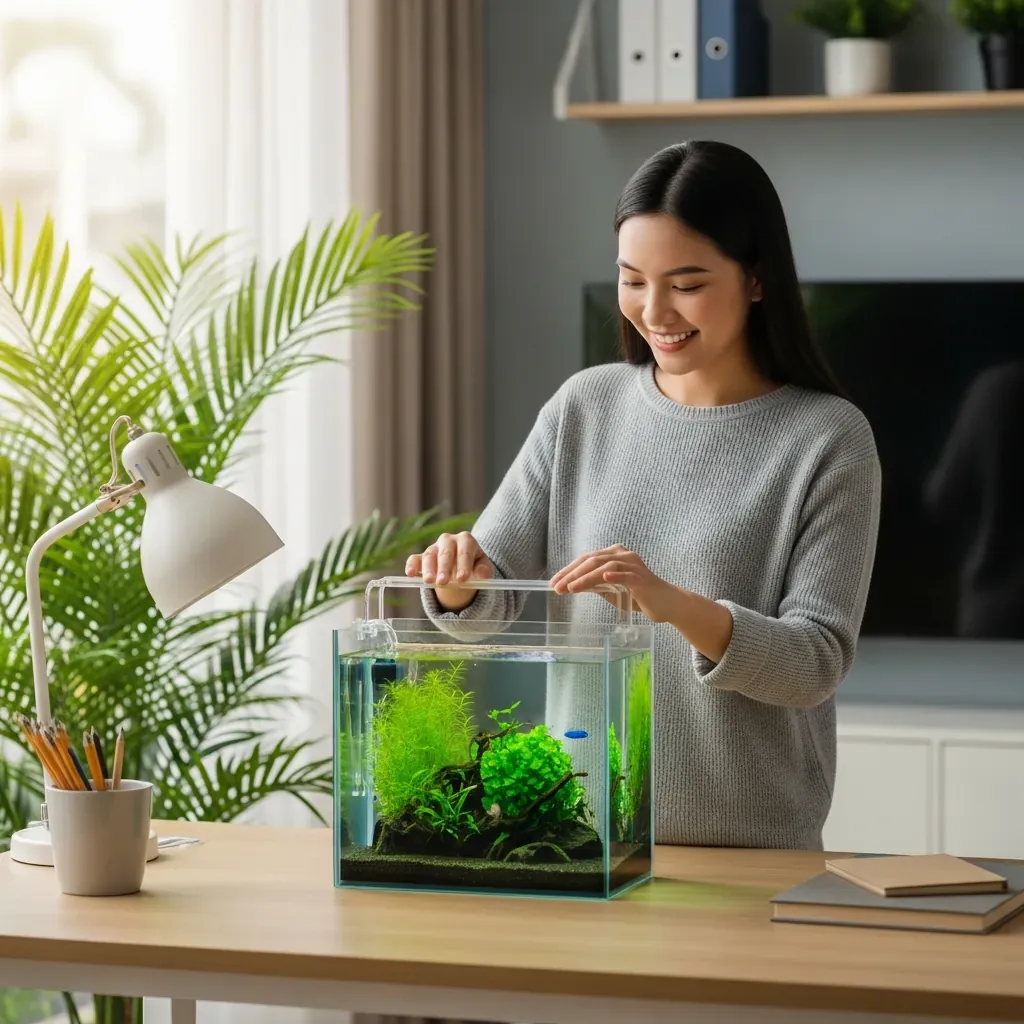 Người trẻ Việt Nam thiết lập bể cá mini đầu tiên trên bàn làm việc