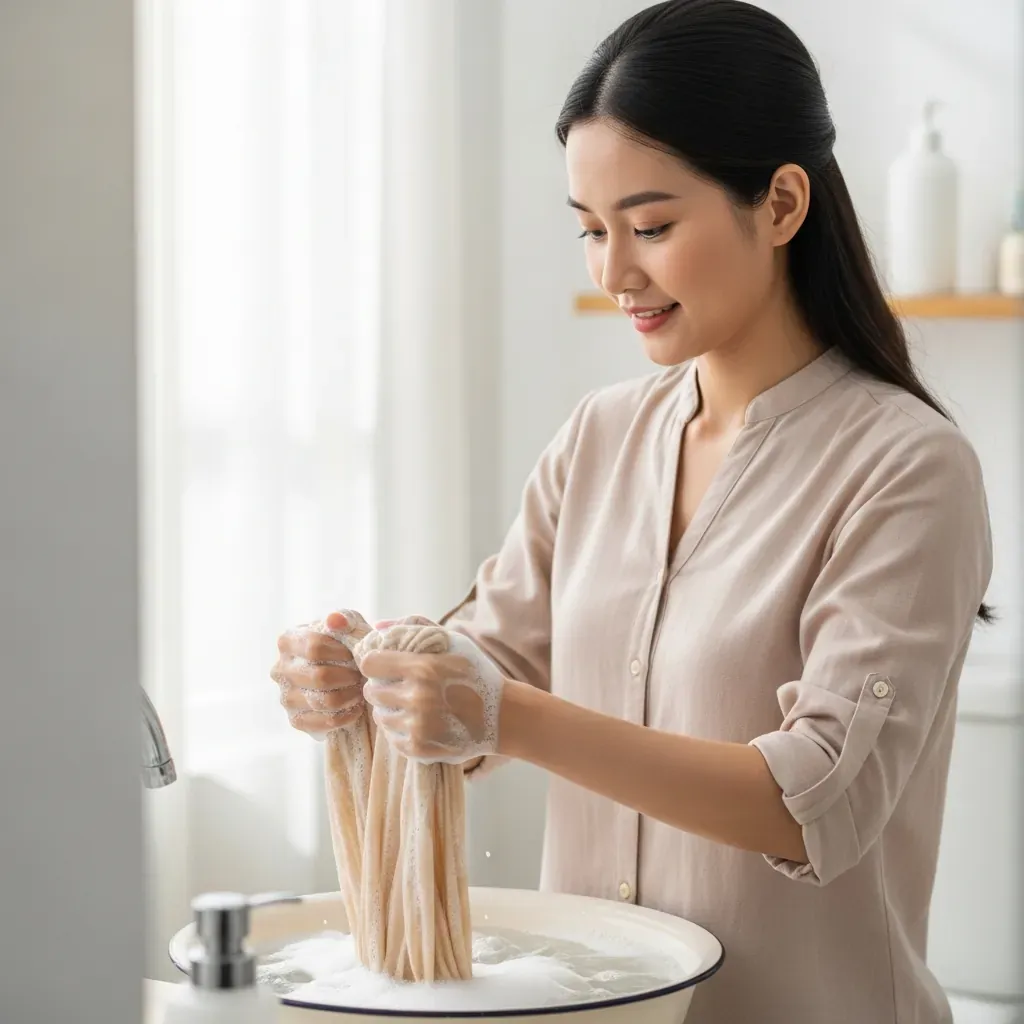 Giặt tay rèm voan mỏng nhẹ nhàng trong nước lạnh
