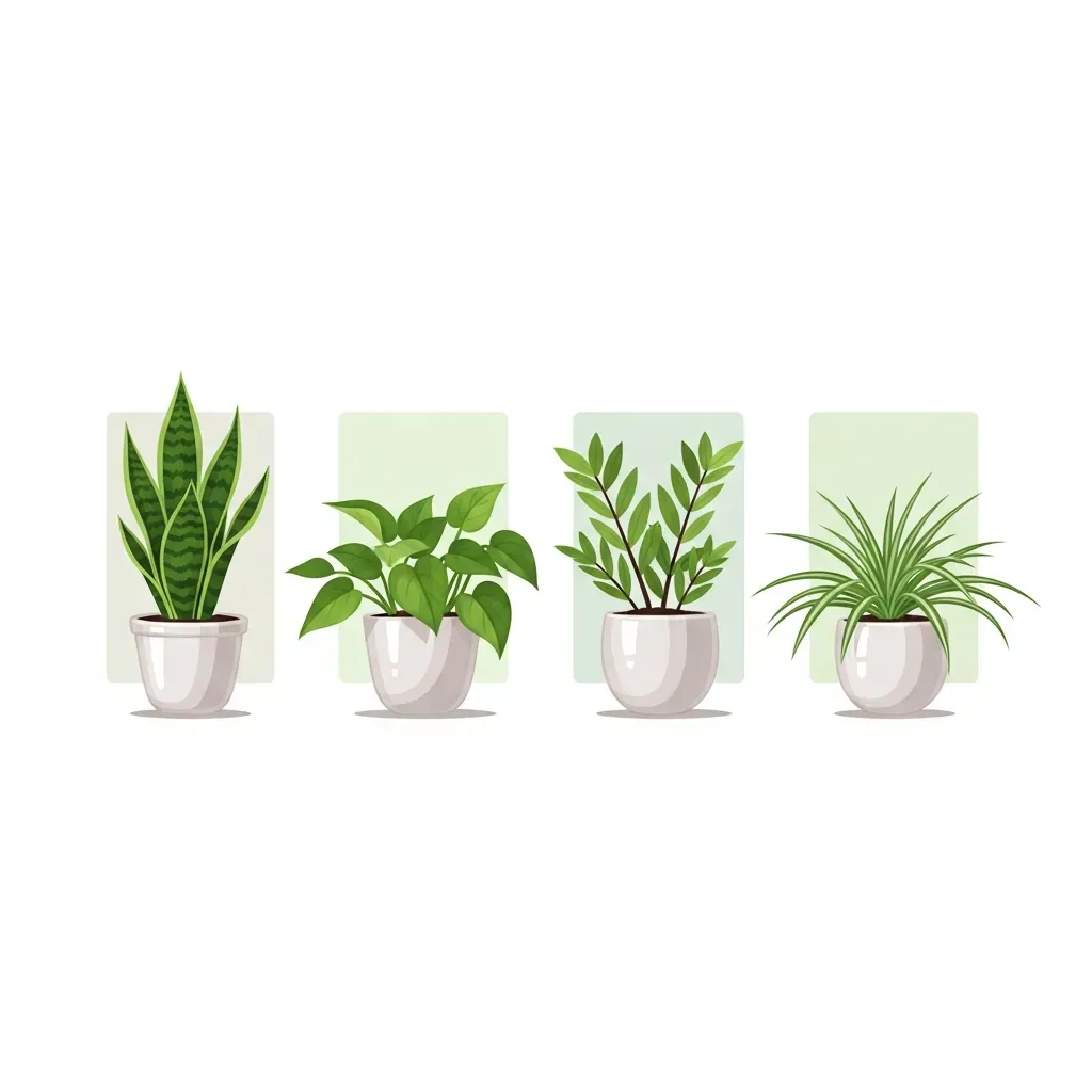 Bốn loại cây cảnh để bàn dễ sống xếp cạnh nhau để so sánh
