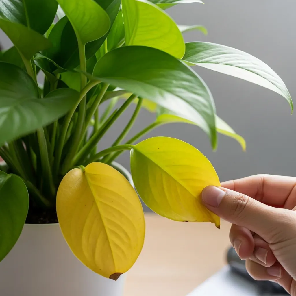 Lá cây ngả vàng được kiểm tra trên bàn làm việc