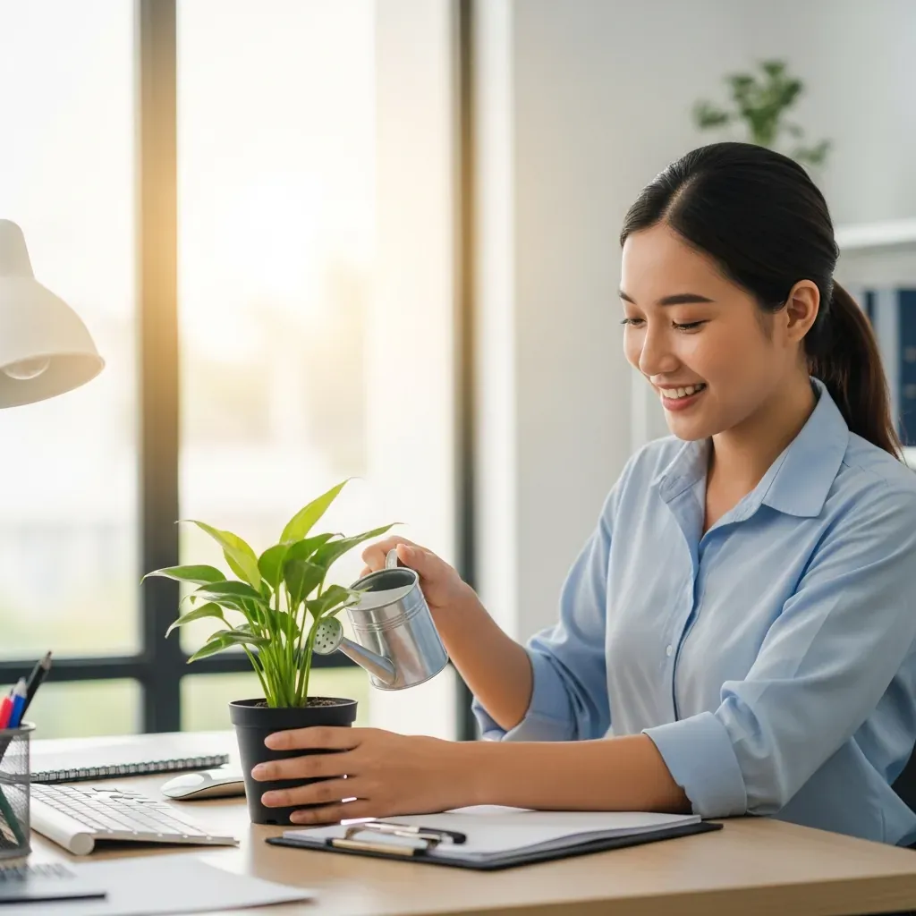 Người Việt đặt cây mới lên bàn làm việc và tưới lần đầu