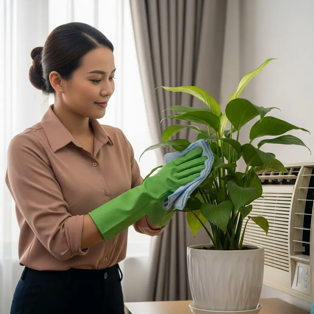 Lau lá và dời cây khỏi gió điều hòa để cây hồi phục