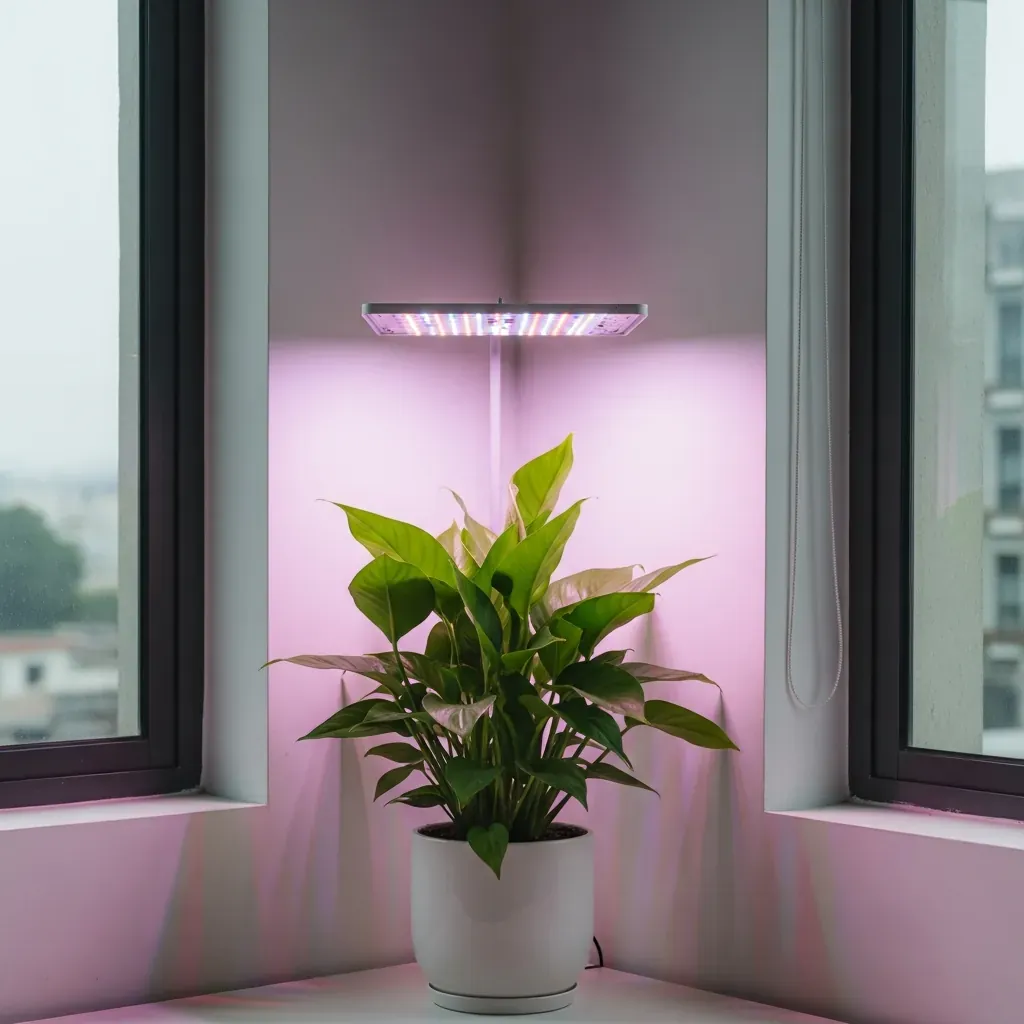 Trồng cây thật trong phòng không cửa sổ bằng đèn LED quang phổ toàn phần