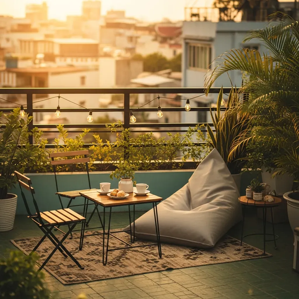 Góc thư giãn nhỏ gọn trên sân thượng