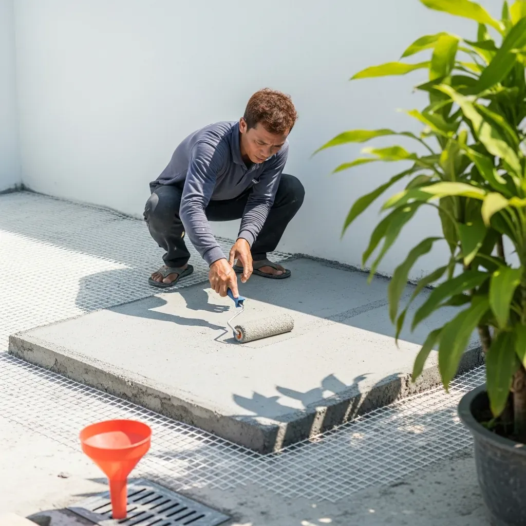 Thi công lớp chống thấm trên sân thượng nhỏ