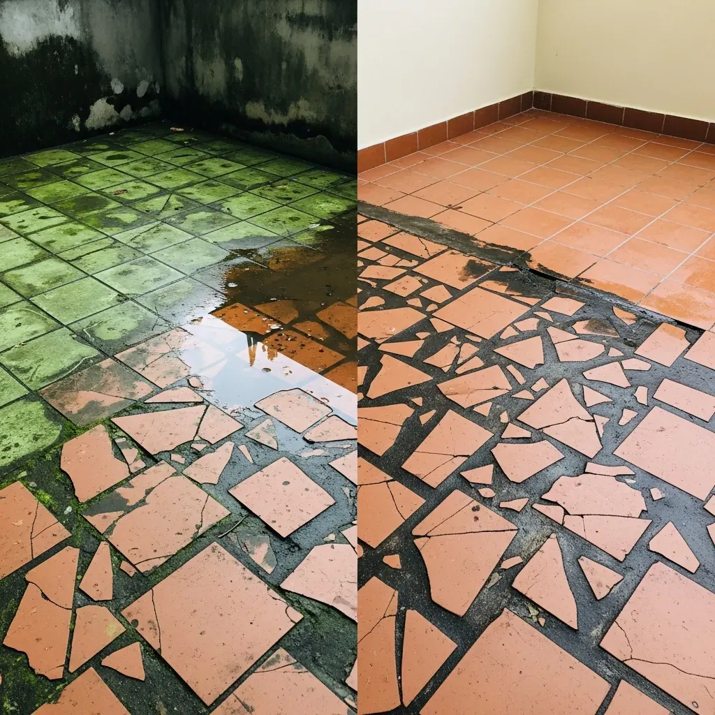 Sân lát sai bị rêu mốc, đọng nước và nứt vỡ