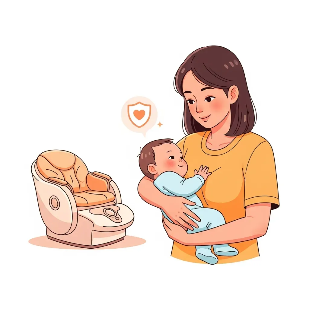 Minh họa cảnh báo an toàn khi cho trẻ nhỏ dùng ghế rung