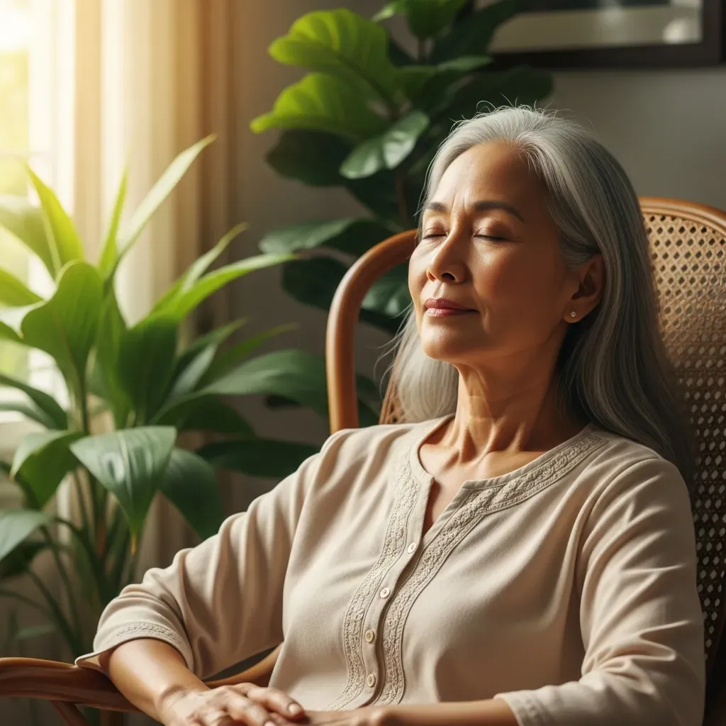 Người lớn tuổi Việt Nam thư giãn trên ghế bập bênh