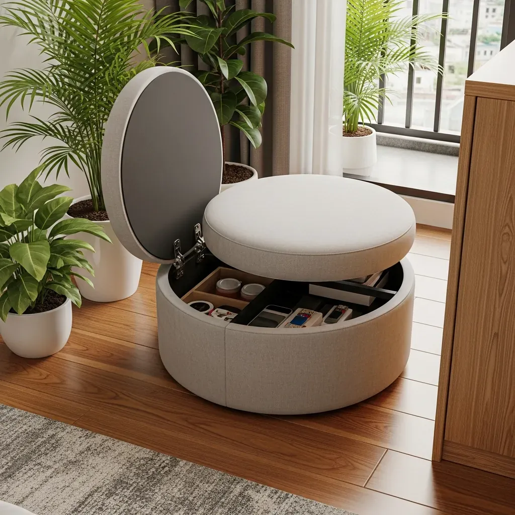 Ghế đôn sofa tròn có hộc chứa đồ tiện lợi cho nhà nhỏ