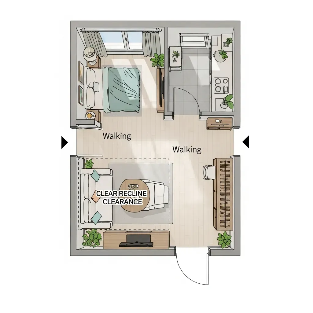 Sơ đồ bố trí ghế sofa thư giãn vừa diện tích phòng