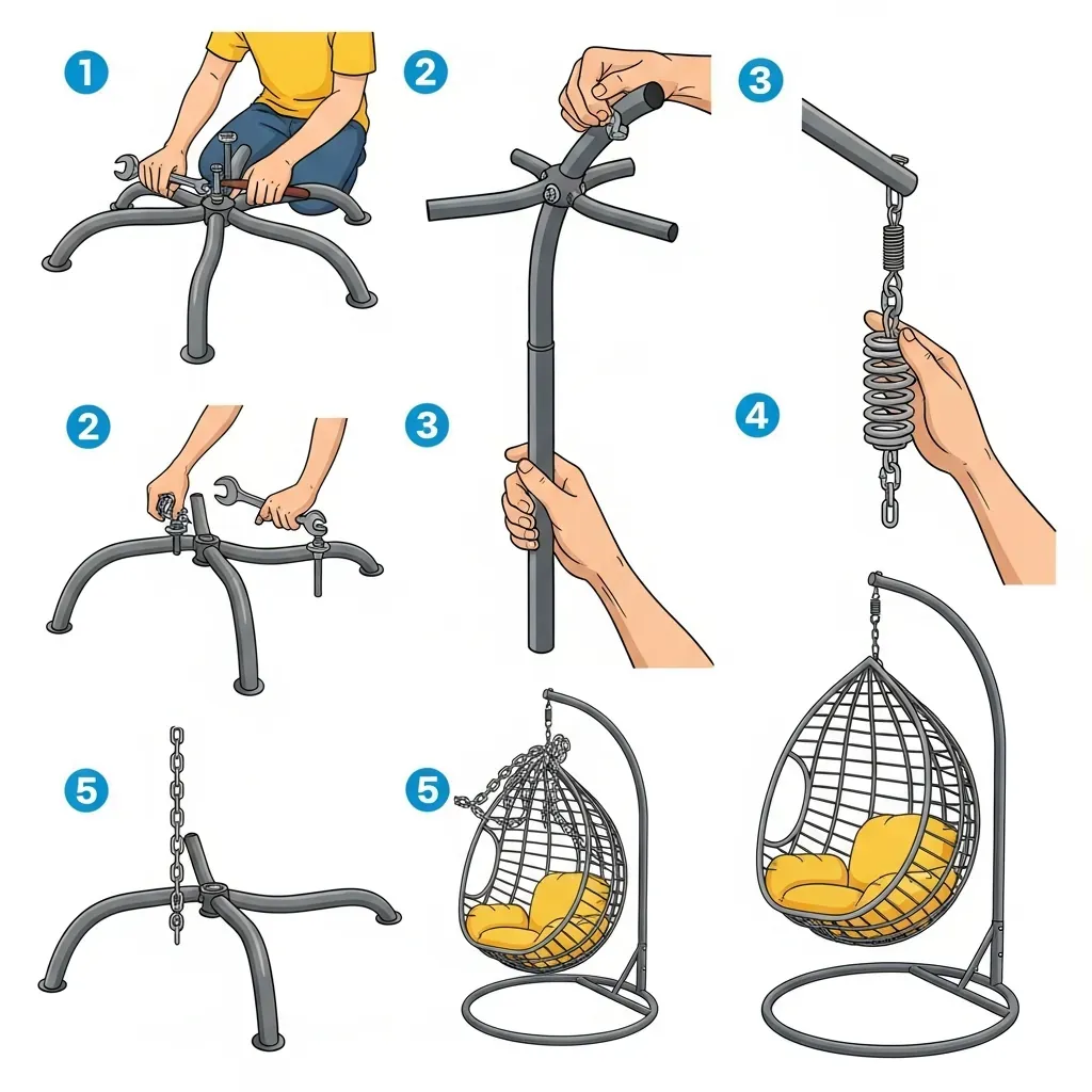 Các bước lắp đặt ghế xích đu khung đứng kiểu trứng