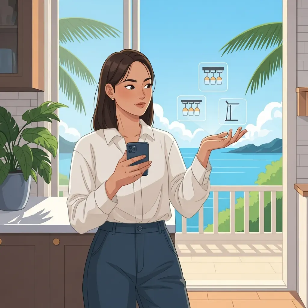 Người phụ nữ Việt đang cân nhắc chọn mua giá treo ly rượu vang.