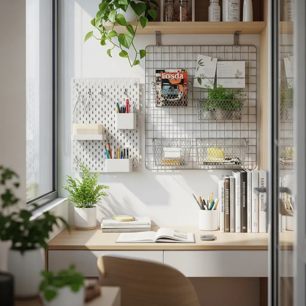 Giải pháp lưu trữ thông minh với pegboard và lưới sắt cho không gian nhỏ