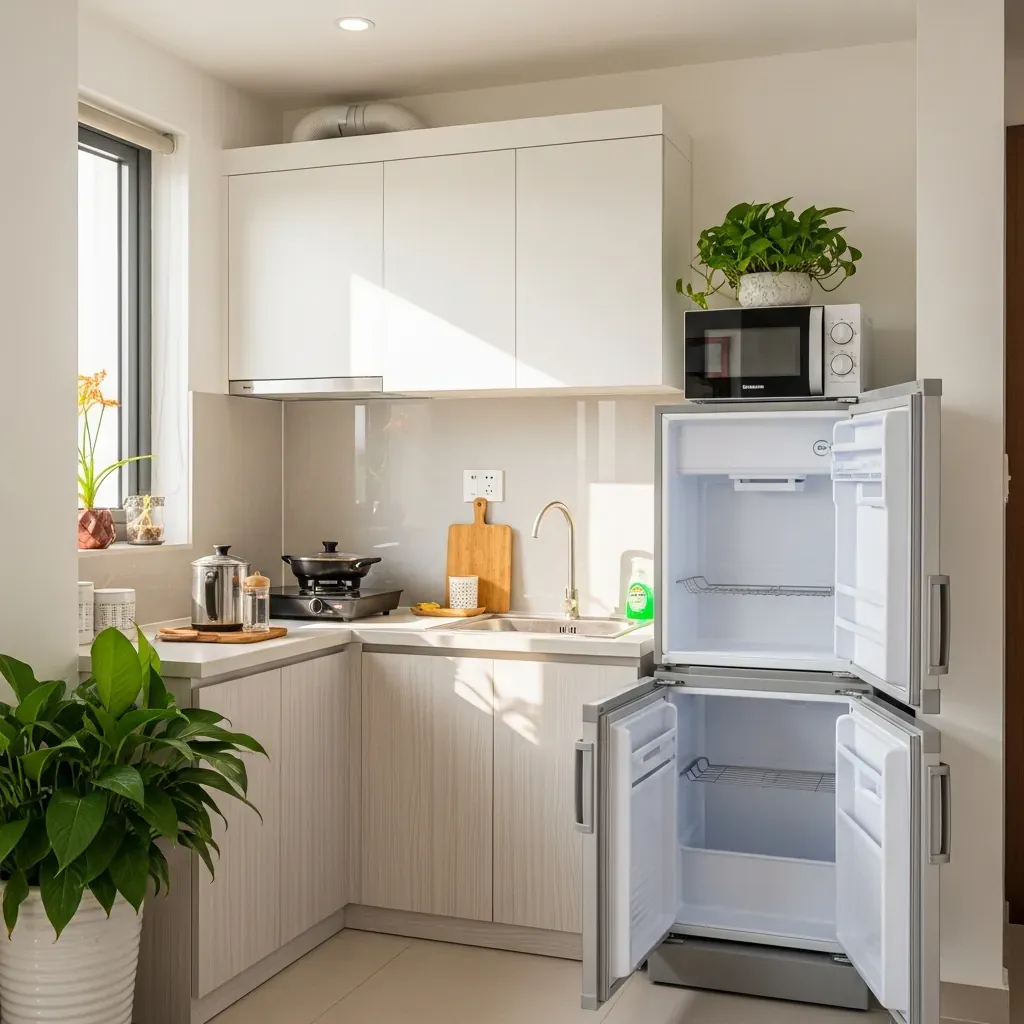 Bố trí tam giác vàng bếp nấu, chậu rửa và tủ lạnh trong căn hộ