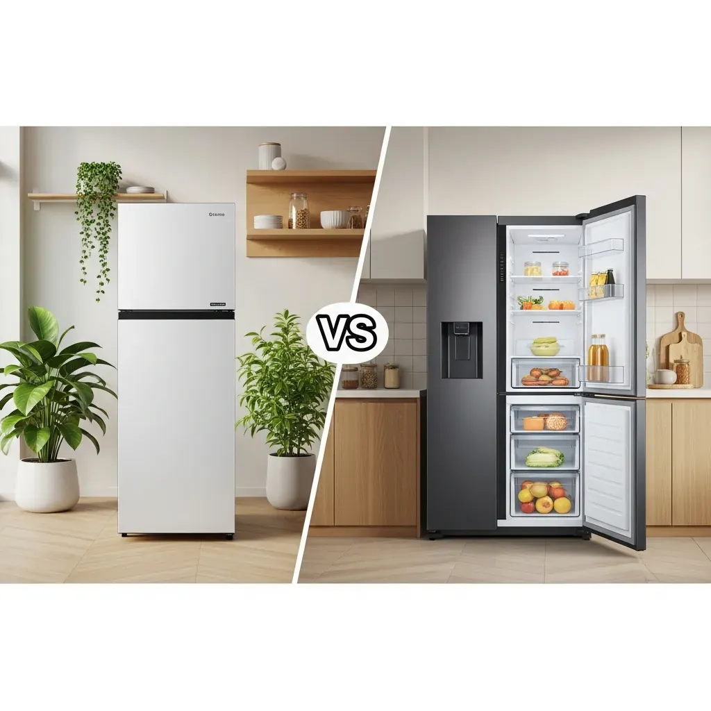 So sánh tủ ngăn đá trên gọn ngang và tủ Side by Side rộng hơn