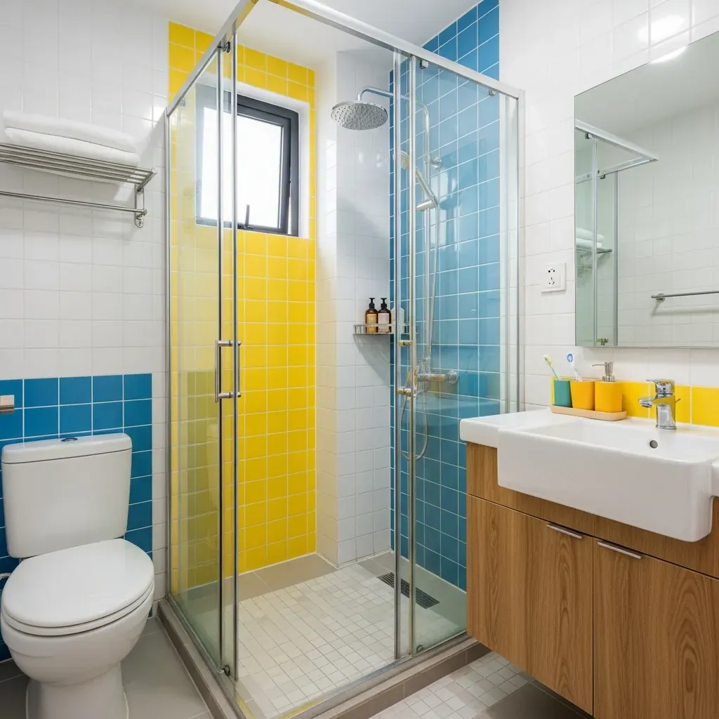 Phòng tắm nhỏ dùng cabin kính phân chia khô ướt