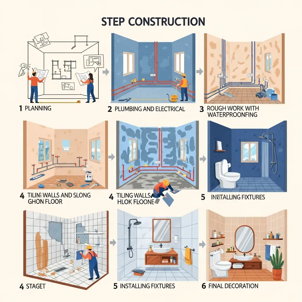 Sơ đồ thứ tự thi công và lắp đặt phòng tắm