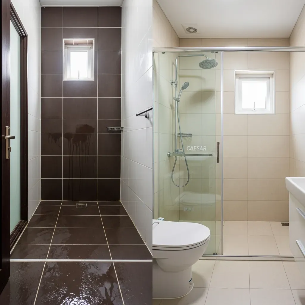 Cải tạo phòng tắm nhà ống 4.2 m² từ gạch tối sang không gian sáng với vách kính