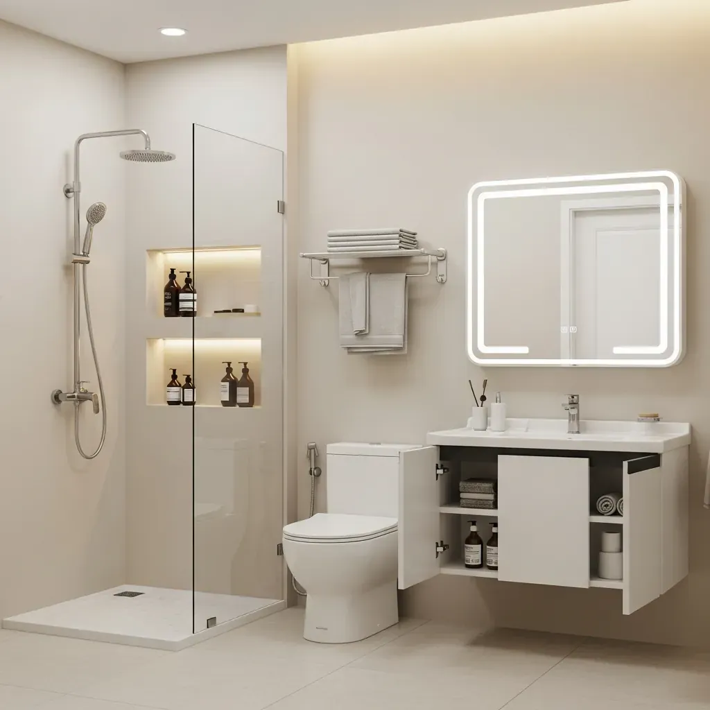 Giải pháp lưu trữ thông minh trong phòng tắm Việt: hốc tường, tủ gương, kệ treo
