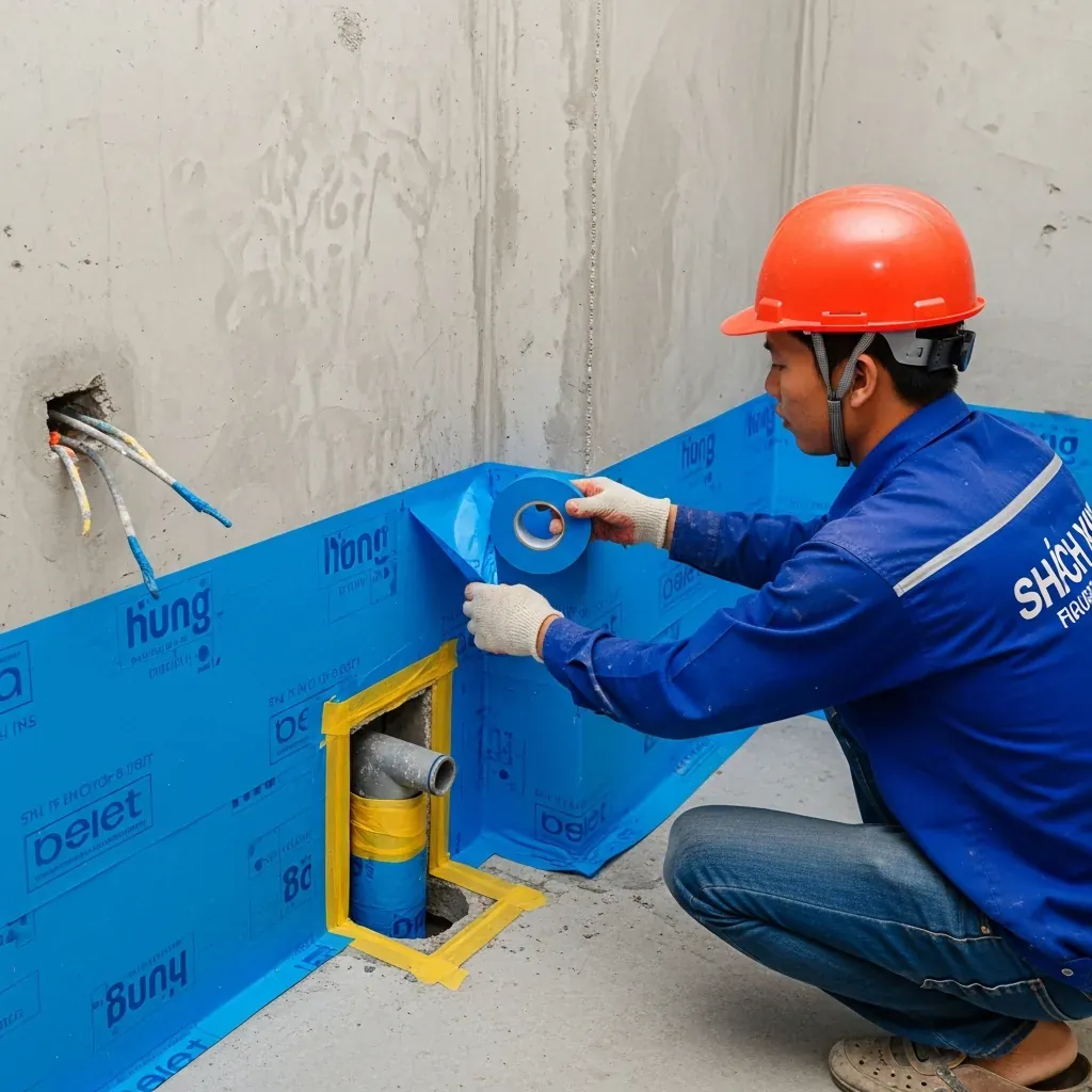 Thi công chống thấm quanh cổ ống xuyên sàn và chân tường