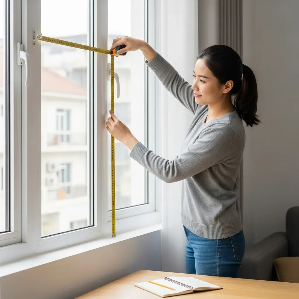 Phụ nữ Việt đo cửa sổ, thanh treo rèm kéo dài thêm hai bên để đảm bảo độ phủ