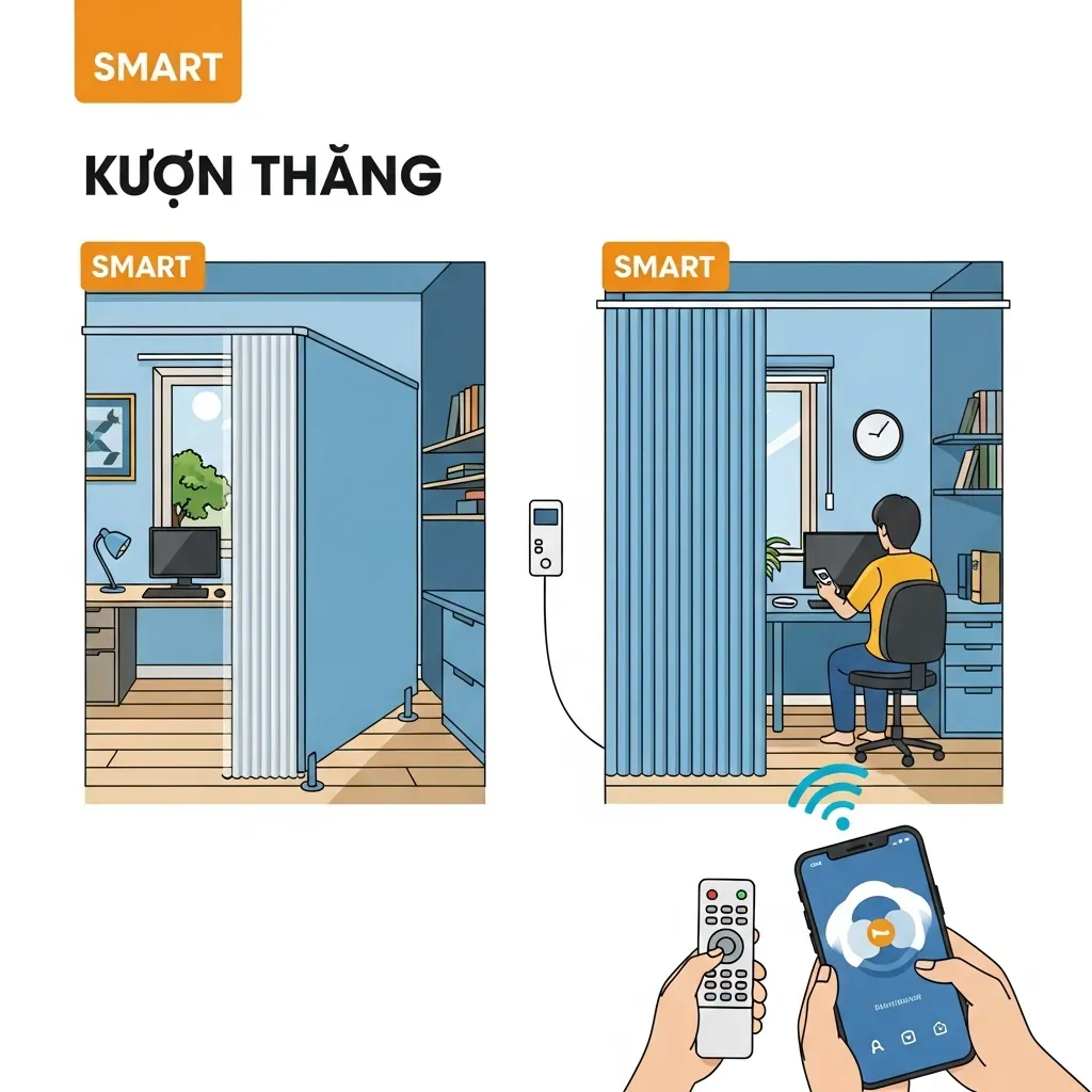 Minh họa hai lớp nghĩa của chữ thông minh: linh hoạt công năng và tự động hóa vận hành.
