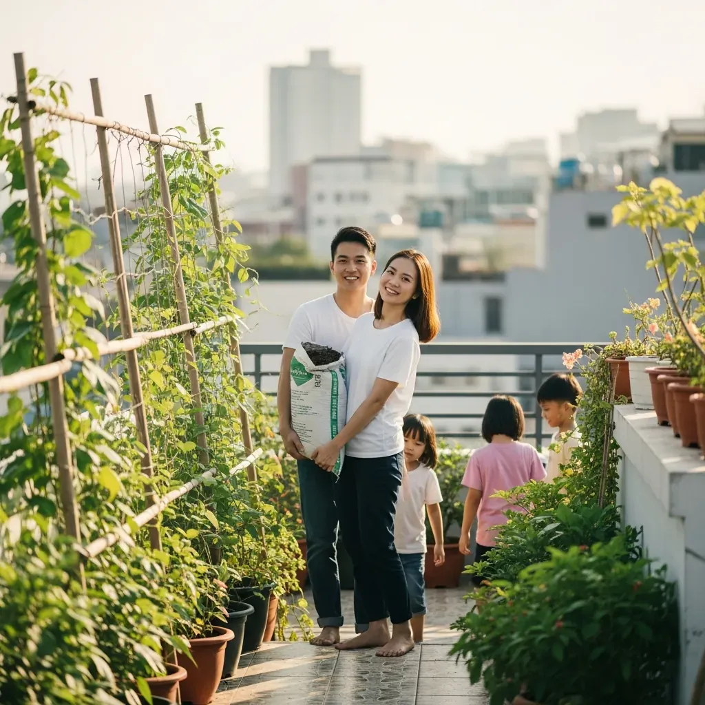 Cặp vợ chồng người Việt tự tay cải tạo sân thượng thành khu vườn xanh