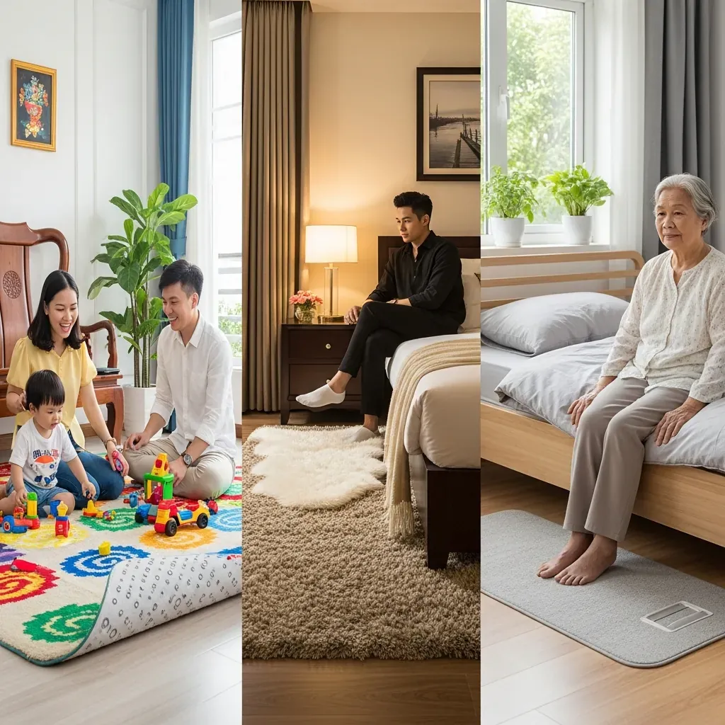 Ba phòng ngủ Việt Nam tương ứng ba nhóm người dùng: gia đình có trẻ nhỏ, người độc thân, người lớn tuổi.