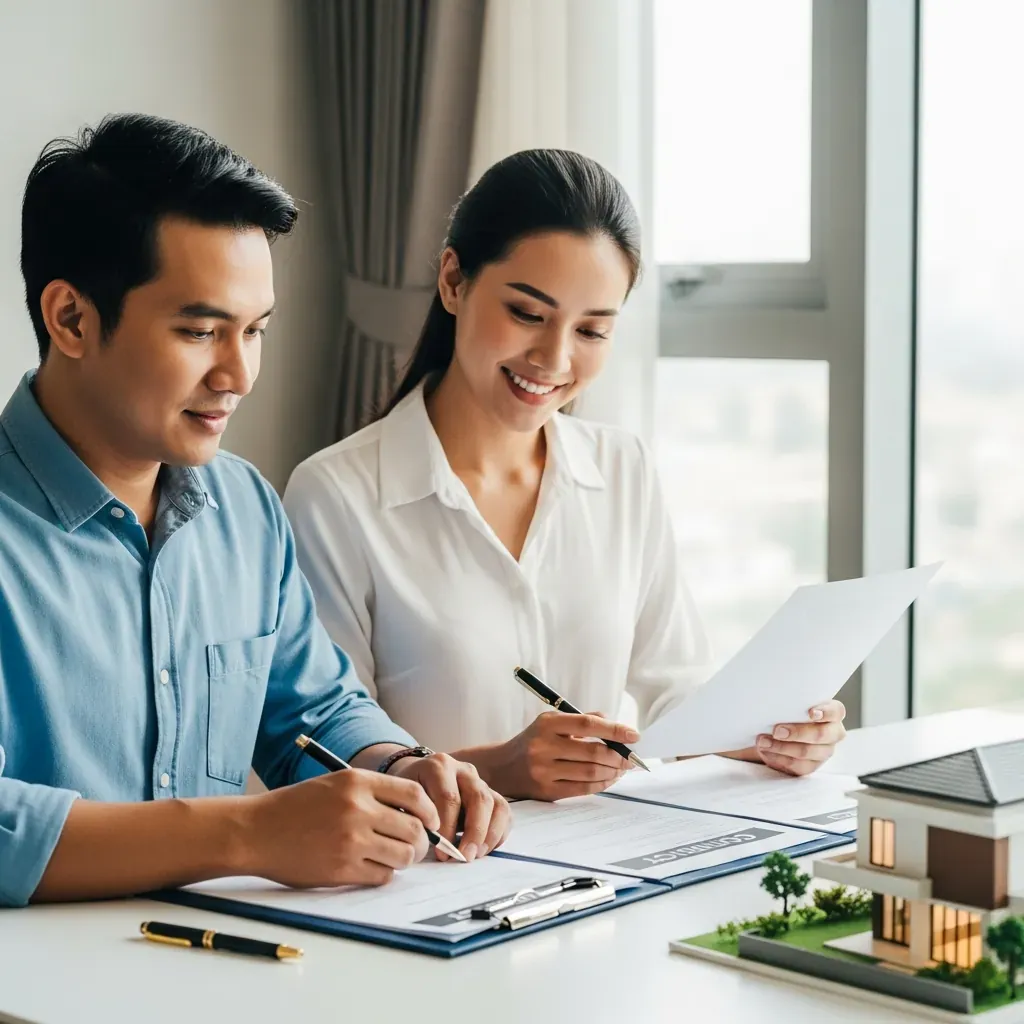 Cặp đôi Việt Nam đối chiếu báo giá với hợp đồng trước khi ký