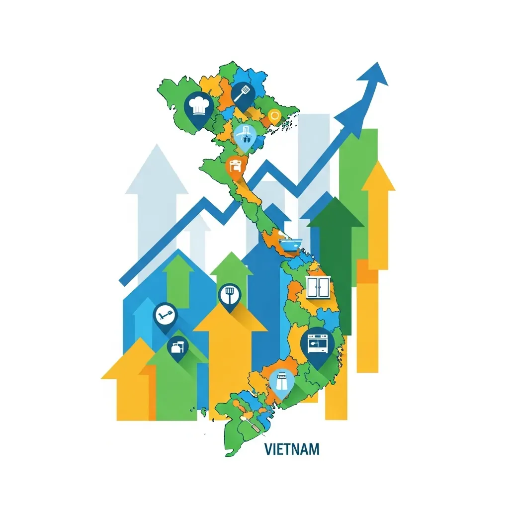 Minh họa thị trường nội thất nhà bếp Việt Nam đang phát triển