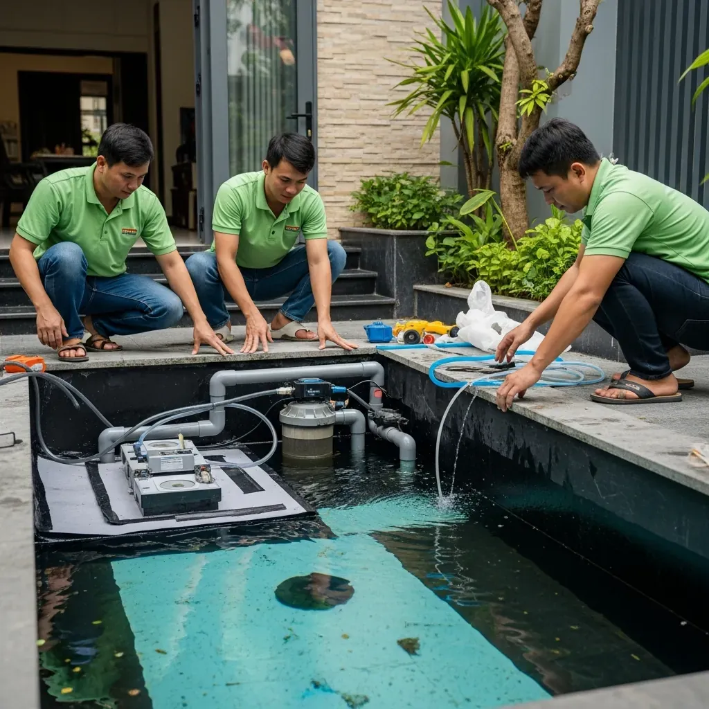 Thợ chuyên nghiệp thi công hồ cá Koi mini và chống thấm