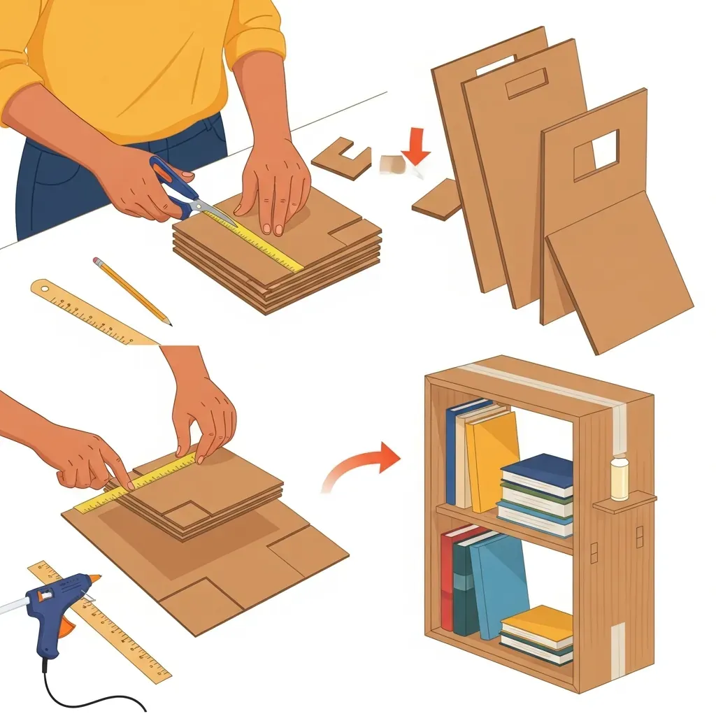 Các bước tự làm kệ sách carton chịu lực bằng cách dán chồng nhiều lớp