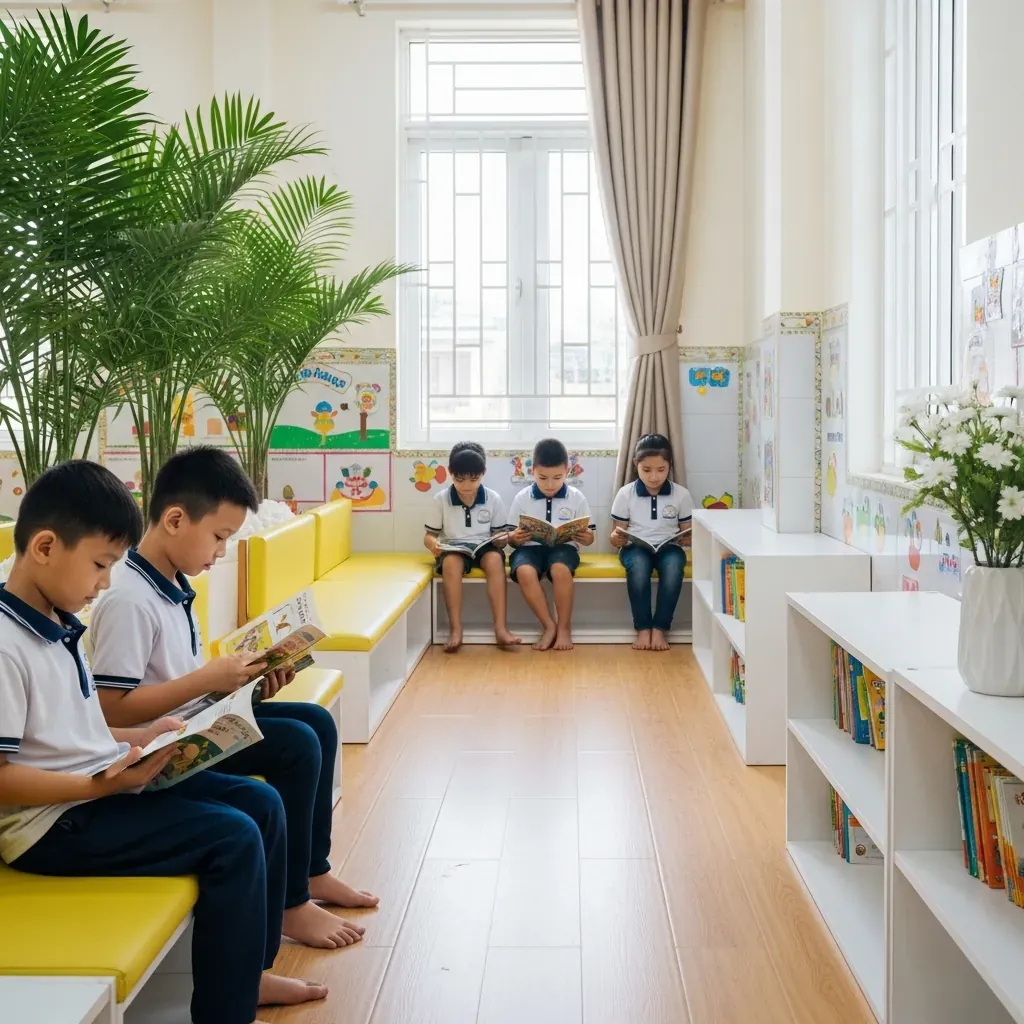 Vị trí góc thư viện yên tĩnh đủ ánh sáng trong lớp học Việt Nam