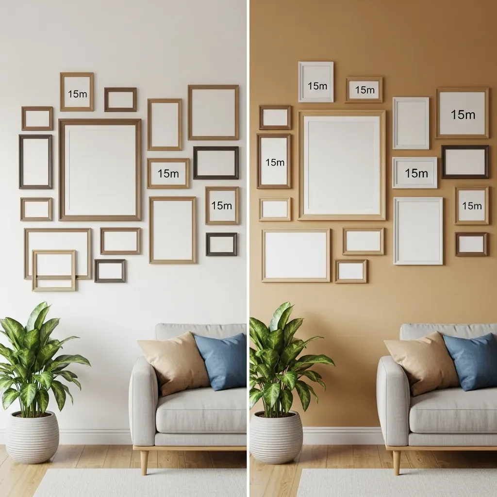 So sánh tường tranh lộn xộn và bố cục cân đối sau khi sắp xếp lại.
