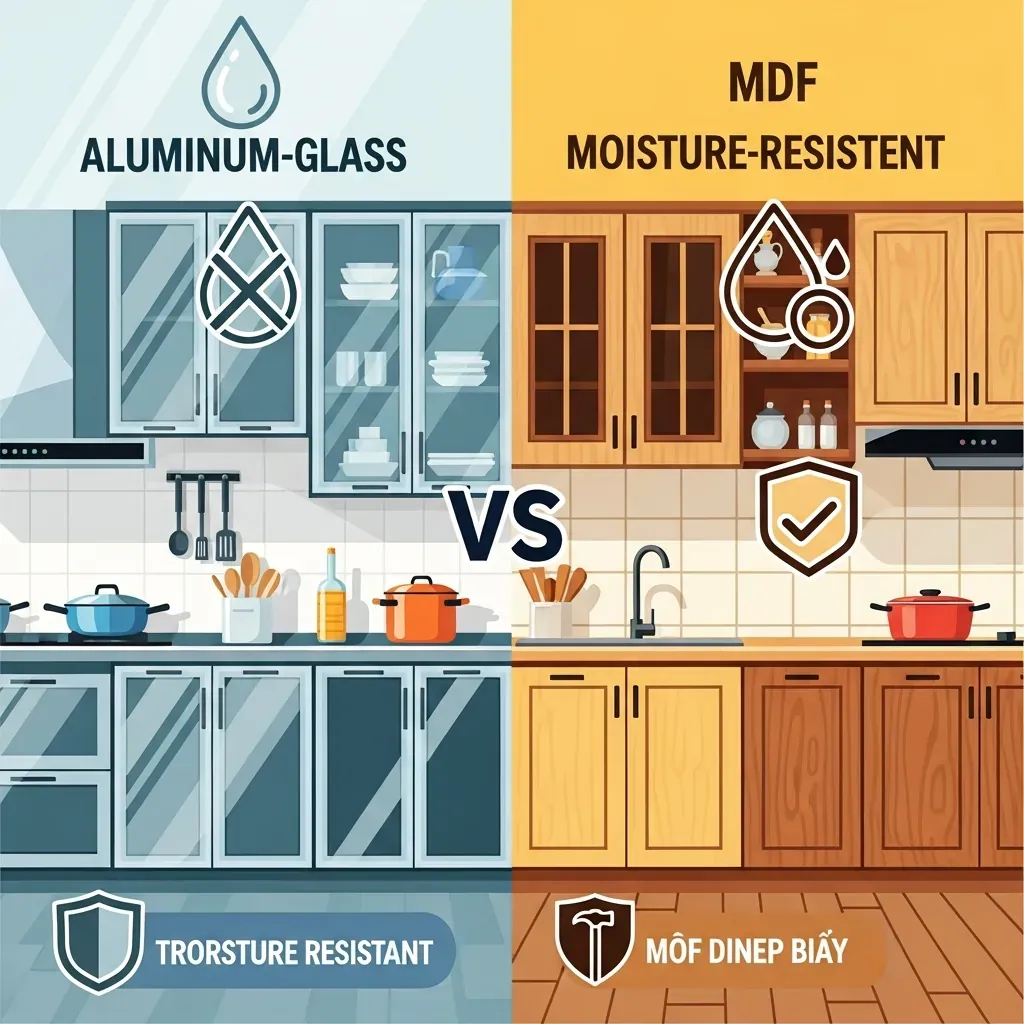 So sánh tủ nhôm cánh kính và tủ gỗ MDF chống ẩm