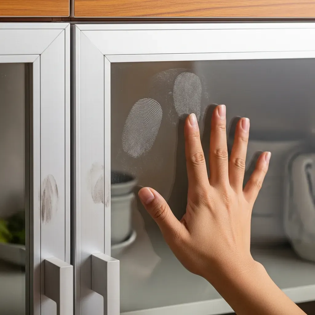 Bề mặt kính bóng dễ bám dấu vân tay trên tủ nhôm kính