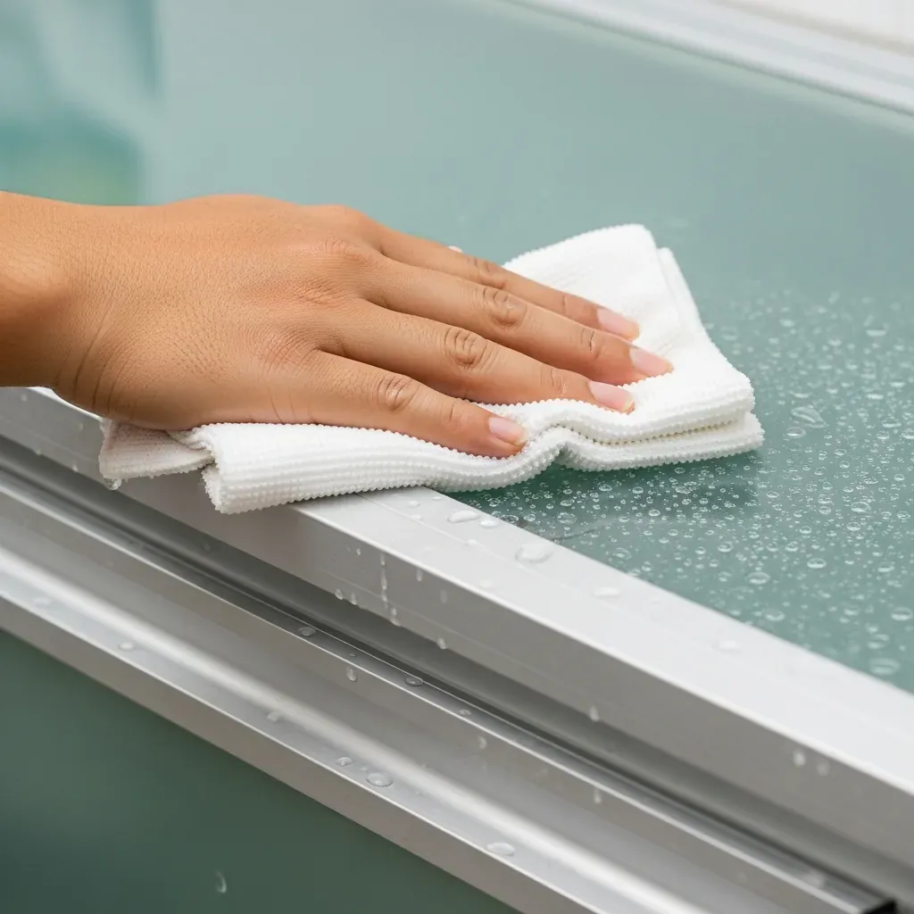 Lau sạch bề mặt tủ nhôm kính không thấm nước trong bếp ẩm