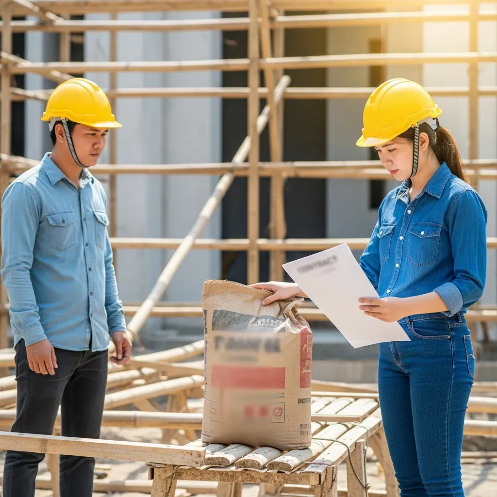 Chủ nhà kiểm tra nhãn mác vật tư tại công trường.
