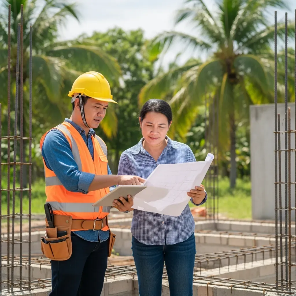 Kỹ sư giám sát độc lập trao đổi với chủ nhà.