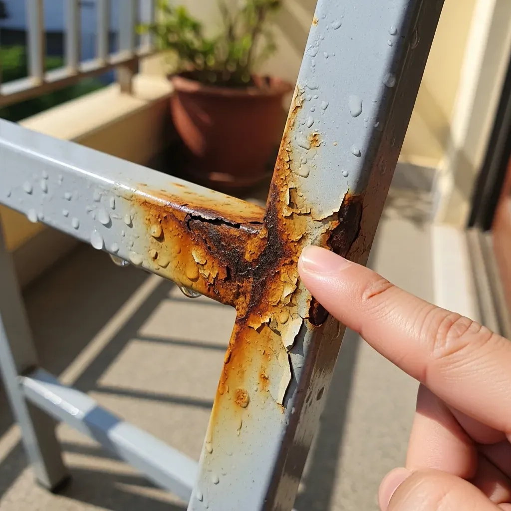 Mối hàn khung sắt bị gỉ sét, bong tróc sơn nghiêm trọng.