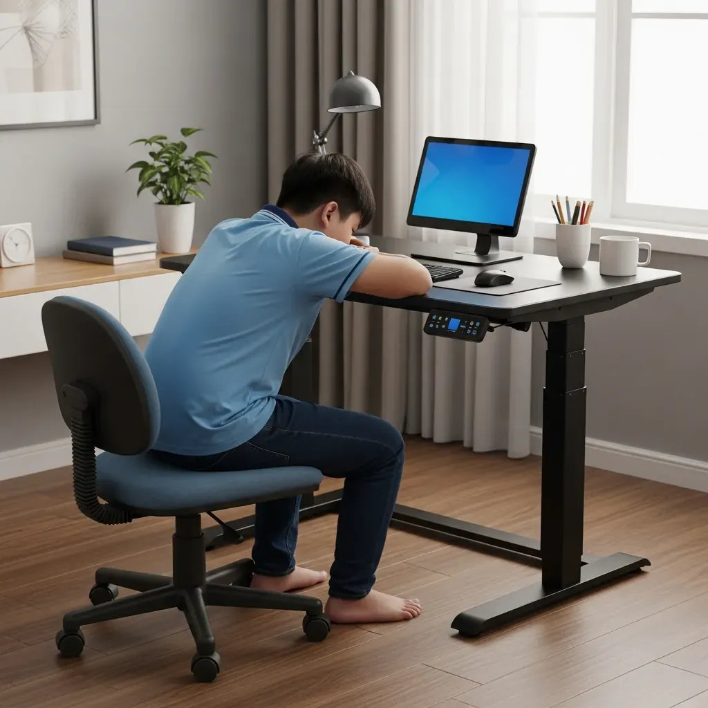 Cậu bé ngồi sai tư thế trên bàn điện thông minh đắt tiền, không có cha mẹ giám sát.