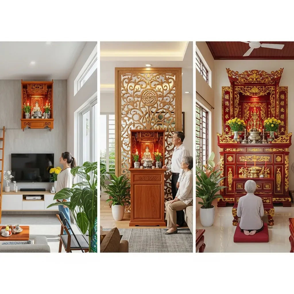 Ba giải pháp bàn thờ cho căn hộ nhỏ, nhà phố và nhà riêng.