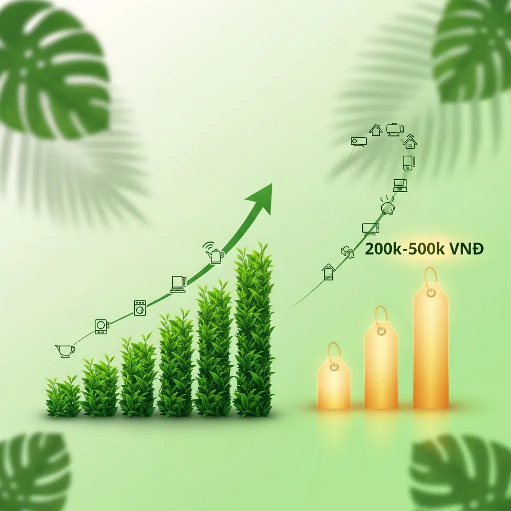 Biểu đồ minh họa tăng trưởng thị trường trà và thiết bị nhà thông minh tại Việt Nam